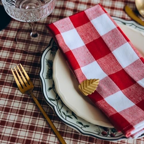 Holidays Cloth Dinner Napkins - 12 Pack, 20"x20", 100% Cotton Christmas Dinner Napkins with Plaid Pattern - Reusable, Washable & Environment-friendly Gingham Cloth Red Napkins for Parties and Weddings