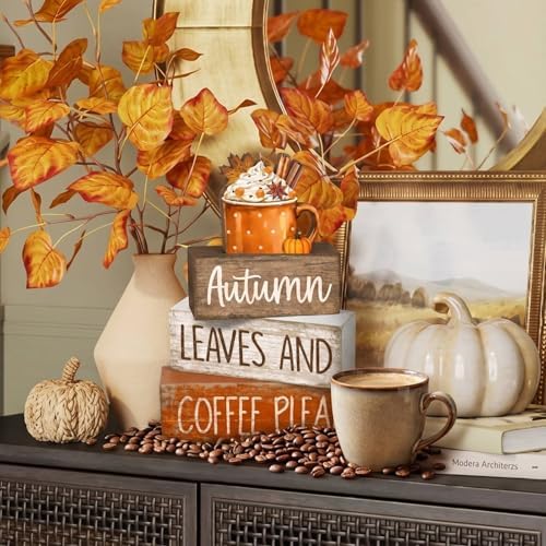 Lineshading 4 Pcs Fall Coffee Table Decor for Home, Wooden Hot Cocoa Signs