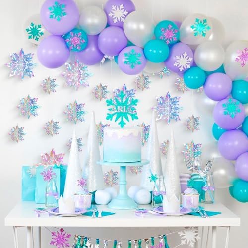 15PCS Christmas Hanging Snowflakes Decorations, 3D Iridescent Paper Snowflakes, Large Snow Flakes Ornaments for Christmas Party Winter Wonderland New Year Home Decor