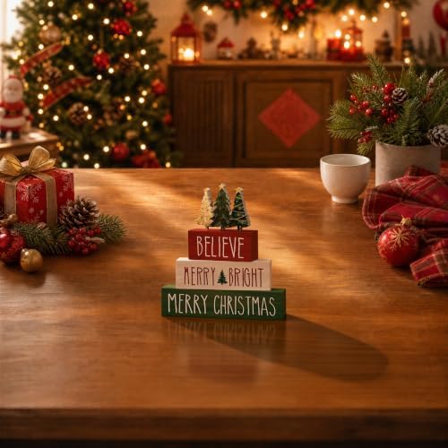 Smile Merry Christmas Wooden Signs Tabletop Indoor Decor