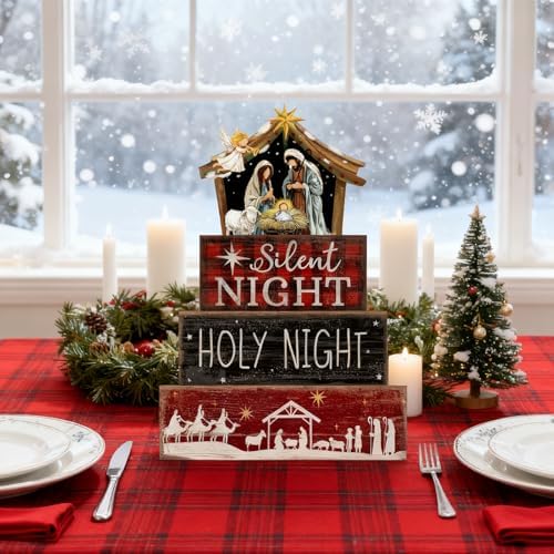 Moucuny 4 Pcs Christmas Table Decor Christian Tiered Tray Decor Holy Night