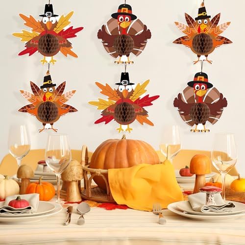 Thanksgiving Turkey Honeycomb Hanging Decorations, 6Pcs