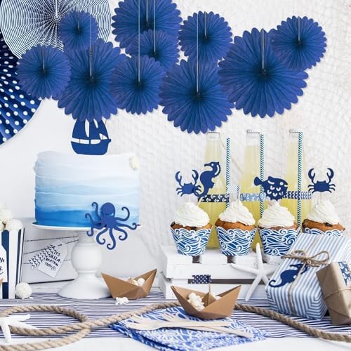 20 Pcs Navy Blue Hanging Paper Fan, Hanging Honeycomb Round Paper Fans for Weddings, Birthdays, Easter, Baby Showers, Classroom, Events Ceiling Party Supplies Decorations