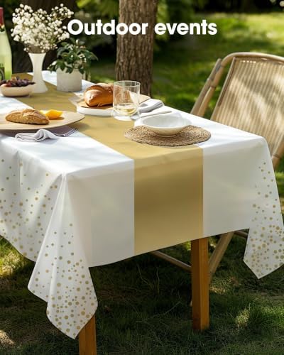 Pureegg Plastic Table Cloth Disposable 54x108 Inch 10 Pack, White Gold