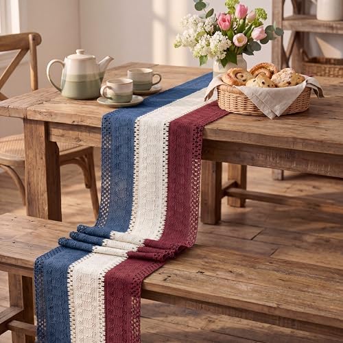 Artoid Mode Blue Beige Red Farmhouse Rustic Table Runner 12x48 Inch
