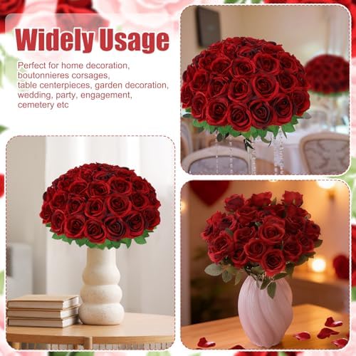 36 Pcs Burgundy Artificial Roses with Long Stems