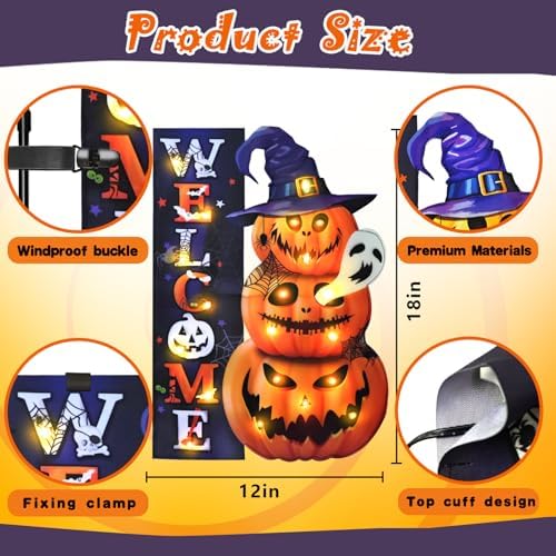 Halloween Lighted Garden Flag, Pumpkin Yard Decor, 12x18 In