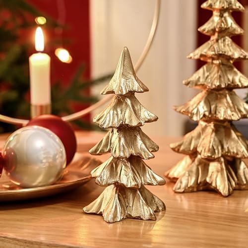 FESTGLOX Gold Christmas Tree Figurines,Small Resin Christmas Tabletop Trees