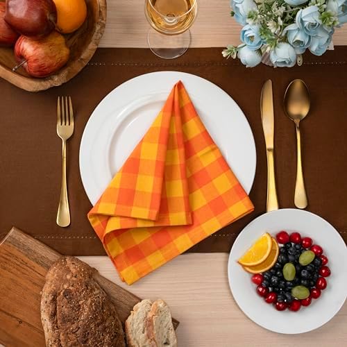 Blue Needles Gingham Buffalo Plaid Cotton Dinner Napkins Set of 12-18"x18"