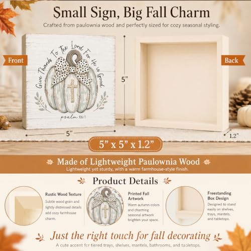 Thanksgiving Decorations Give Thanks Pumpkin Christian Wood Sign Decor