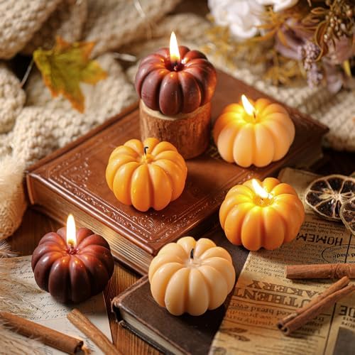 6pcs Fall Pumpkin Shaped Candles Autumn Soy Candles Thanksgiving Decor