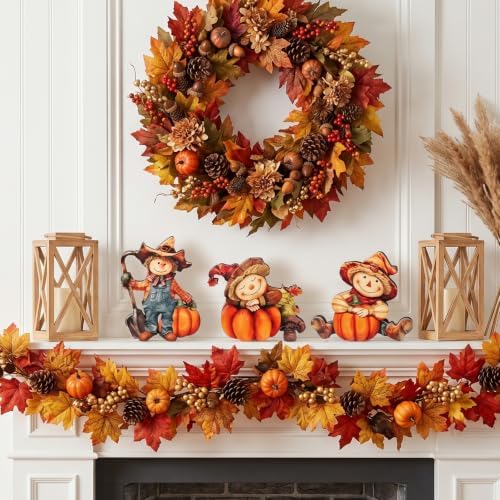 3 Pack Scarecrow Pumpkin Fall Table Sign Set