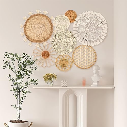 Boho Wall Basket Decor / Style 4 / White Neutral / Set of 8