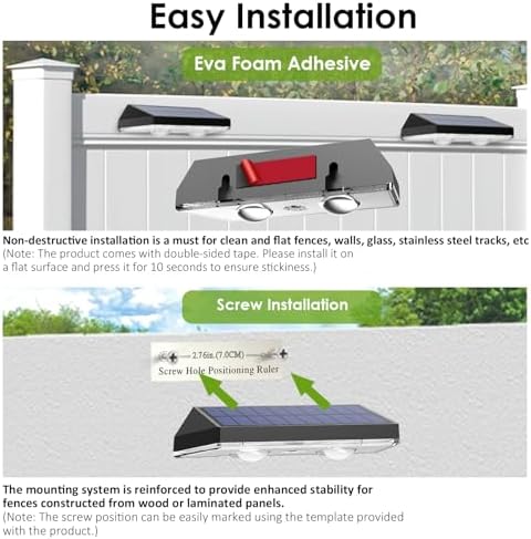 Solar Fence Lights Outdoor - Warm White & RGB 6 Color, Dusk to Dawn Solar Deck Light, Solar Lights Outdoor IP65