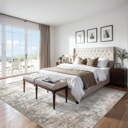 PLHXFR Area Rug Living Room: 5x7 Abstract Washable Carpet Brown Grey