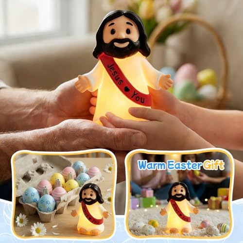 Jesus Resin Figurine,Christian Decor Gift for Mom,Mother's Day,Jesus Night Light Statue Gift for Mom,Figure for Home Office Table Decor Religious Gift