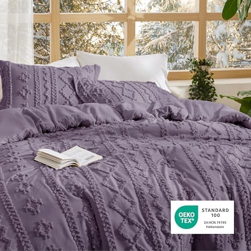 Bedsure Tufted Boho Comforter Set Twin Size - Grayish Purple Boho Bed Set, GentleSoft™ 2 Pieces Farmhouse-Style