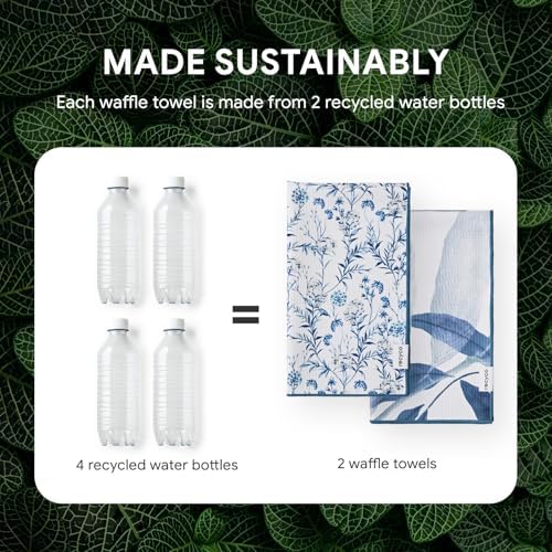 RECYCO Waffle Kitchen Towel Set of 2 - Quick Dry Microfiber Sustainable Dish Towels - Ultra Absorbent Reusable Cleaning Tea Towels - Lightweight Hand Towels,16”x 28”, Stormy Blue
