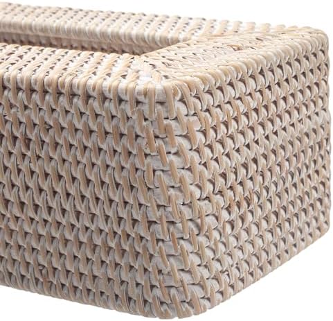 Rattan Tissue Box Cover / Whitewash