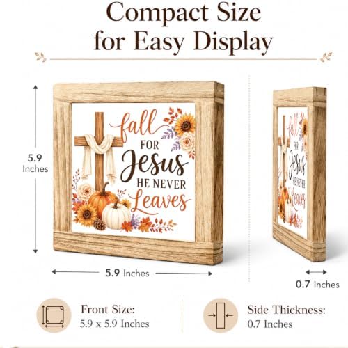 Christian Fall Wood Sign, Fall for Jesus Cross Pumpkin Tabletop Decor
