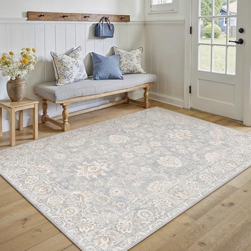 5x7 Blue Cream Neutral Area Rug