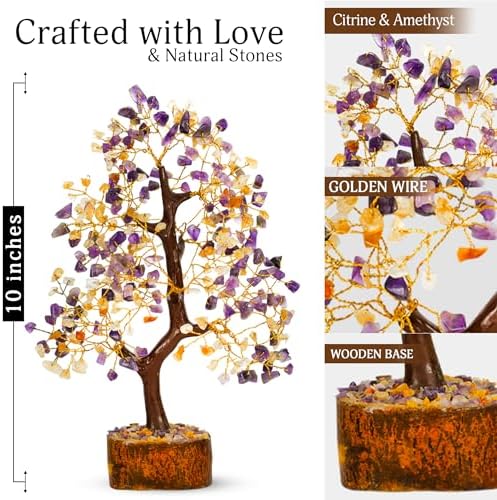 YATSKIA Amethyst Citrine Money Tree, Gem Tree, Crystal Gifts | Crystal Tree of Life Decor | Boho Home Decor | Birthday