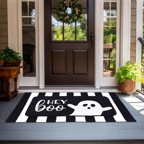 Tinideya 2 Pcs Halloween Doormats Spooky Ghost Welcome Outdoor Door Mats Layered Front Door Rugs Non Slip Floor Mats for Porch Entryway Outdoor