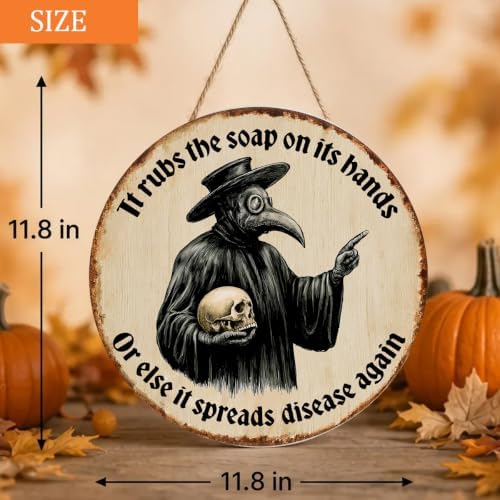 Gothic Halloween Decorations Wooden Sign for Bathroom Toilet