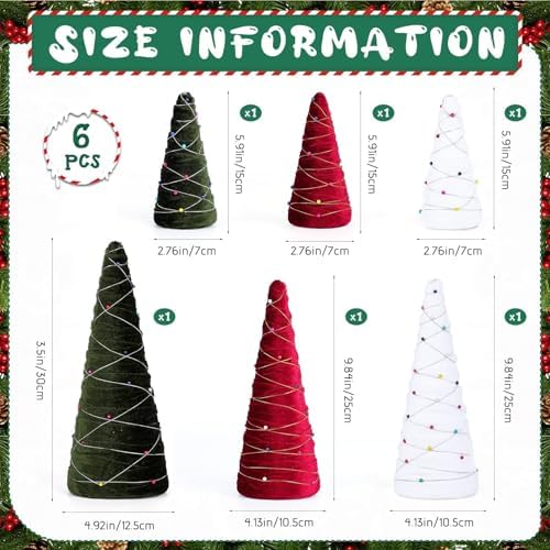 6 Pcs 12" 10" 6" Velvet Christmas Cone Tree Decorations Christmas Flocked Table Centerpieces Decor Farmhouse Tiered Tray Foam Ornaments Xmas Tree for Home Holiday Entryway Tabletop Centerpiece Decor