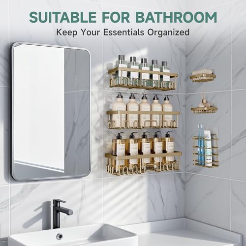 Veken Shower Caddy 6-Pack, No Drilling & Rustproof, Waterproof Adhesive Shelves Rack with Soap Holder, Large Capacity