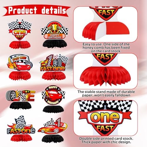 TONIFUL Fast One 1st Birthday Black and Red Race Car Themed Centerpieces
