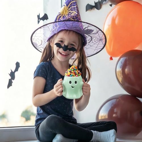 HS&ROXIN Halloween Ghost Mug 3D Cute Ghostface Novelty Coffee Mug Spooky Ceramic Ghost Cup Halloween Christmas Birthdays Party Gifts and Decorations for Kids Adult (Green)
