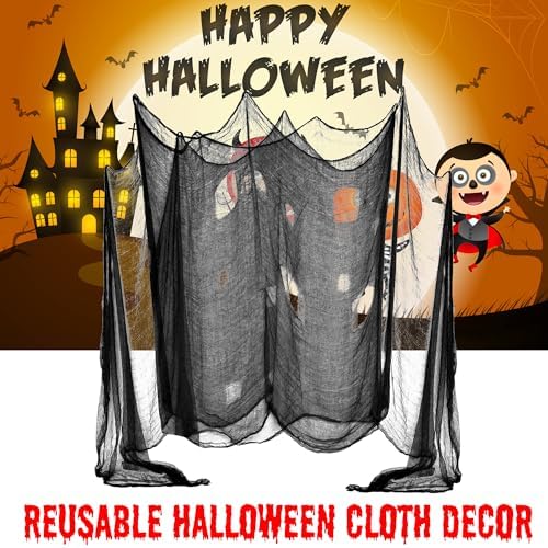 [2 Packs Halloween Creepy Cloth, Spooky Giant (48 x 240 in.) Cheese Cloth Tapestry for Party Supplies Decorations Outdoor Yard Home Wall Decor, Black