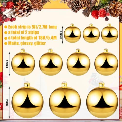 2 Pcs 9 ft Christmas Ball Garland Ornaments, Gold