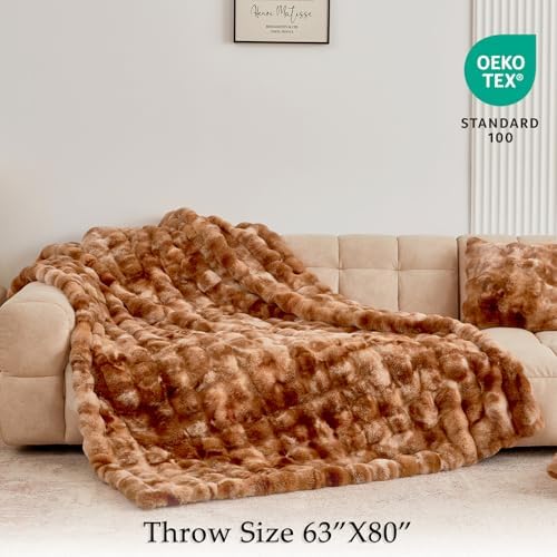BENVWE Faux Fur Throw Blanket for Couch Bed - Fluffy Soft Thick Bubble Blanket for Living Room Home Decor - Fathers Day