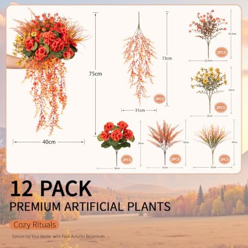 Fall Artificial Geranium Flowers for Outdoors Planter Fake Plants 12 PCS