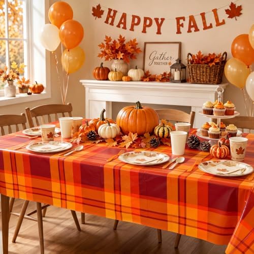 Frienda 6 Pcs Fall Plastic Tablecloths Disposable Plaid