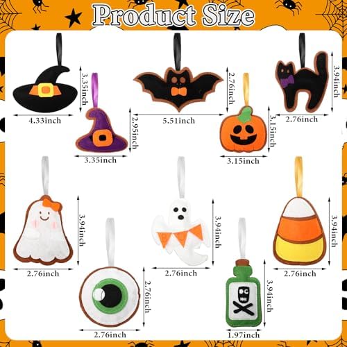 Breling 20 Pcs Halloween Felt Ornaments 3D Halloween Tree Hanging Decorations 3.15 Inch Ghost Bat Pumpkin Black Cat Witch Hat Felt Ornaments for Garland Banner Mantle Wall Party Decor