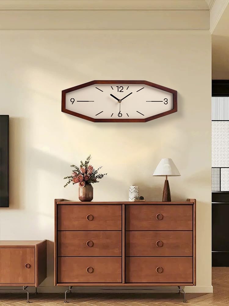 Wooden Retro Wall Clocks, 18 Inches Square Clocks Rectangular Wall Clock | Battery Operated Silent Non-Ticking, for