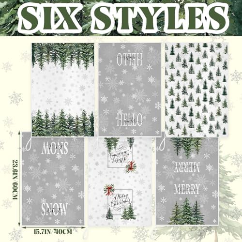 Bencailor 6 Pcs Christmas Kitchen Towel, Green, Snow Tree Style