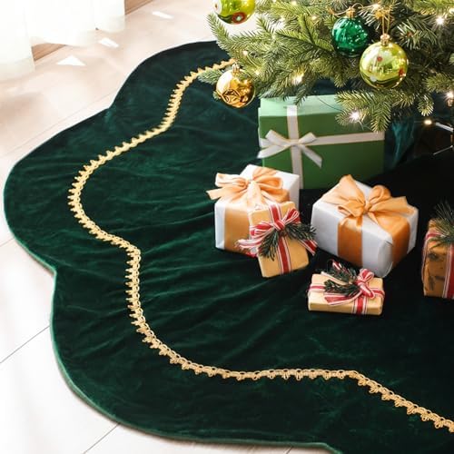 Arrowbash Green 72 Inch Christmas Tree Skirt Velvet Scallop Ddge