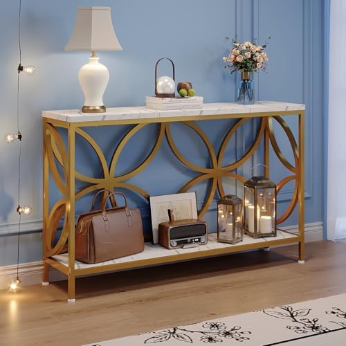 GiftGo Narrow Sofa Table 47.2 Inch, Industrial Sofa Table Behind Couch, Vintage Entry Console Table with Storage for