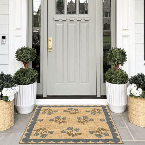 3x3 Square Floral Entry Rug, Front Door Mat Indoor Outside Entrance