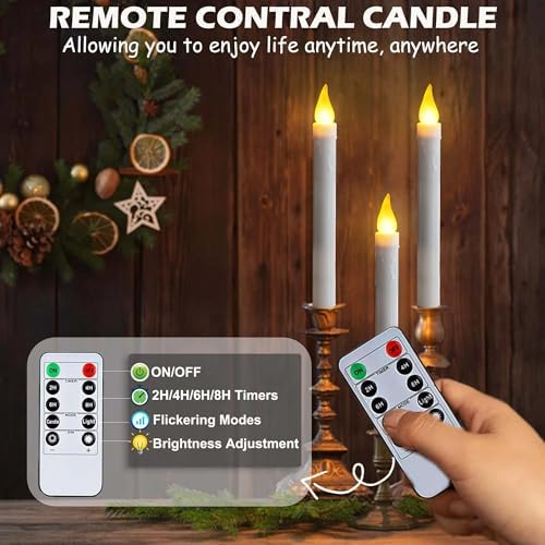 Flameless Taper Candles with Suction Cups, 9.3in, Gold, 6pcs