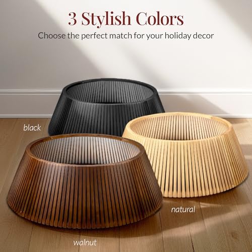Best Choice Products Christmas Tree Collar, Solid Wood Slatted Tree Skirt Holiday Accessory for Home - Natural