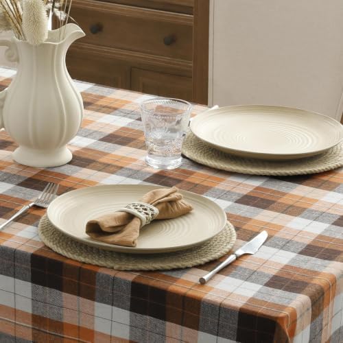 Romanstile Fall Checkered Tablecloth Rectangle, 60 x 84 Inch, Brown