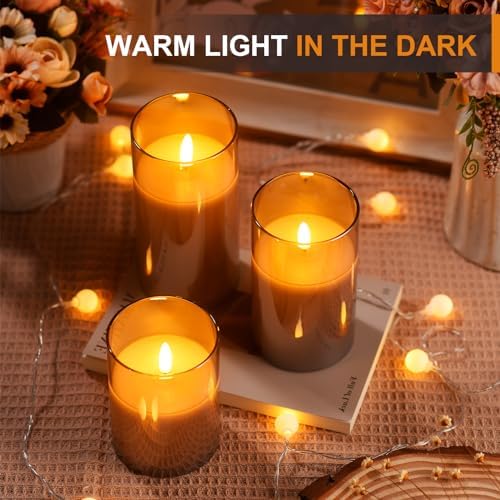 Tyawon Glass Battery Operated LED Flameless Candles with Remote and Timer, Real Wax Candles Warm Color Flickering Light