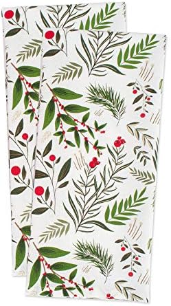 DII Christmas Kitchen Towel Set, Floral Tea Towels for Baking, Cleaning, Entertainment & Cooking, 18x28, Holiday Sprigs, 2 Piece