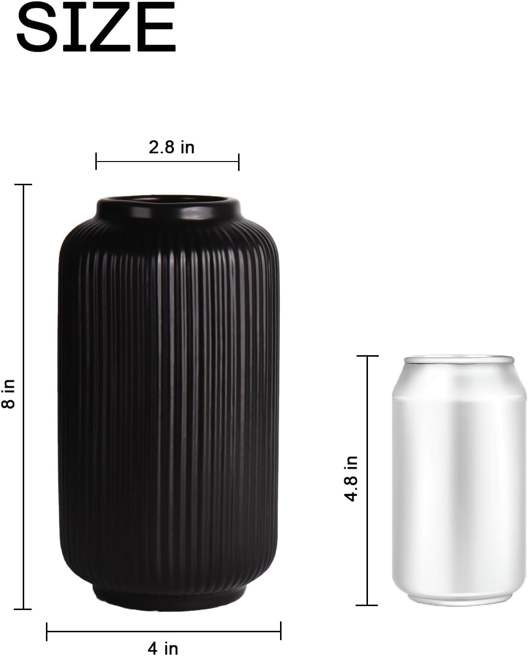 Ceramic Vase / Modern Wide Mouth Decorative Vase / Black02 / Black / 8 Inch