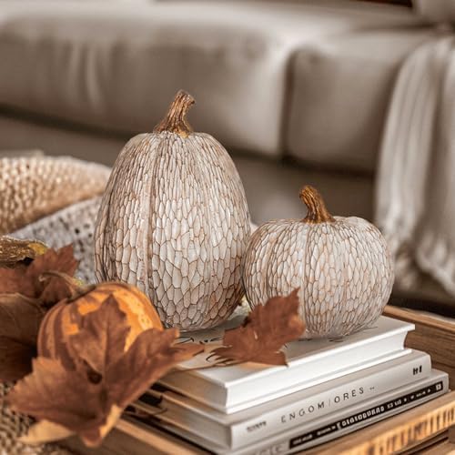 DN DECONATION Thanksgiving Pumpkins Fall Decor, Carved Pumpkin Table Decor